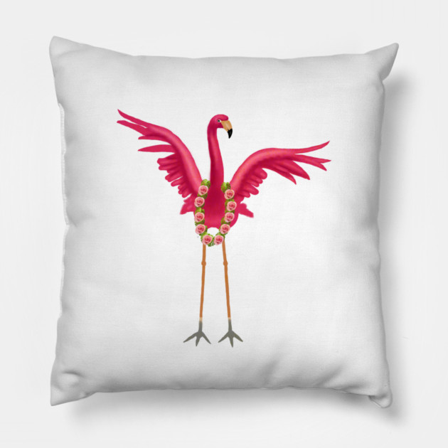 Flamingo Floral Roses Tropical, Love Flamingos Pillow by logiamerch