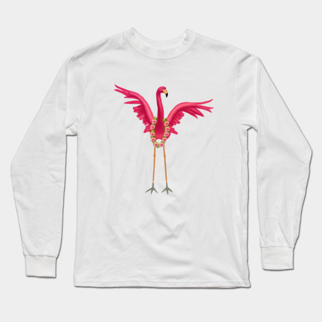 Flamingo Floral Roses Tropical, Love Flamingos Long Sleeve T-Shirt by logiamerch