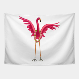 Flamingo Floral Roses Tropical, Love Flamingos Tapestry