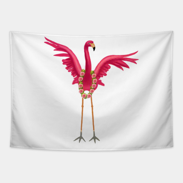Flamingo Floral Roses Tropical, Love Flamingos Tapestry by logiamerch