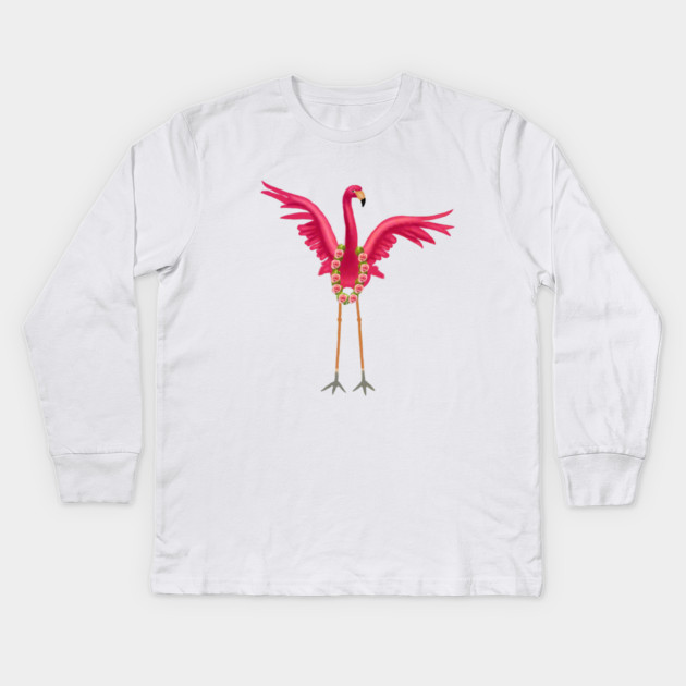 Flamingo Floral Roses Tropical, Love Flamingos Kids Long Sleeve T-Shirt by logiamerch