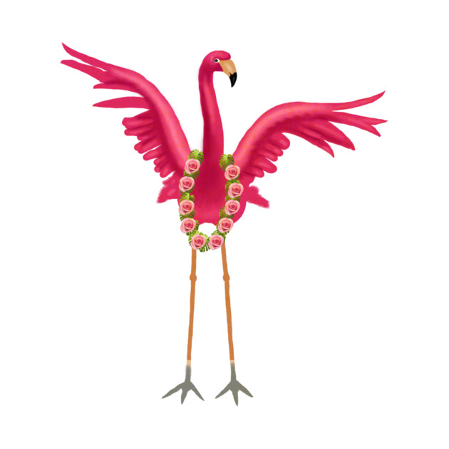 Flamingo Floral Roses Tropical, Love Flamingos by logiamerch