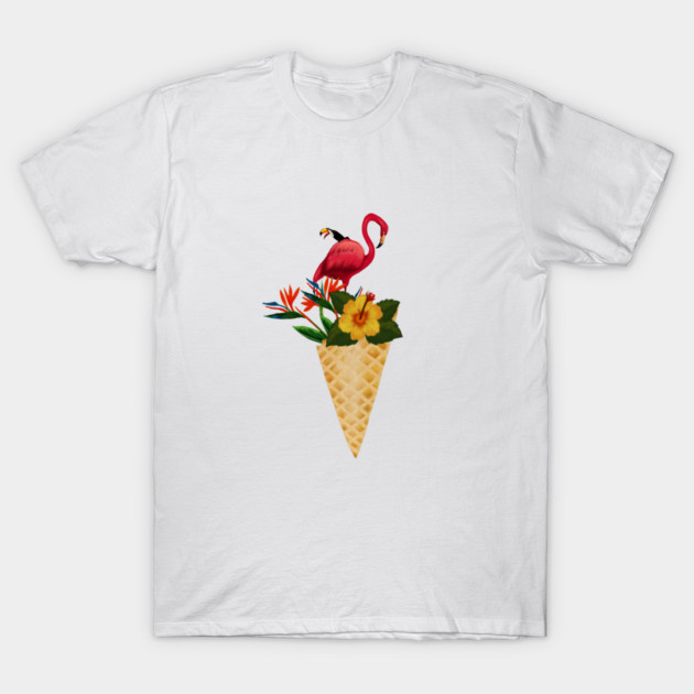 Flamingo Tropical Floral Icecream, Love Flamingos T-Shirt by logiamerch