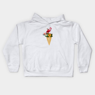 Flamingo Tropical Floral Icecream, Love Flamingos Kids Hoodie