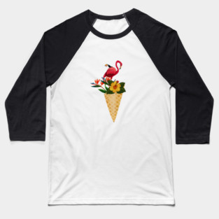 Flamingo Tropical Floral Icecream, Love Flamingos Baseball T-Shirt