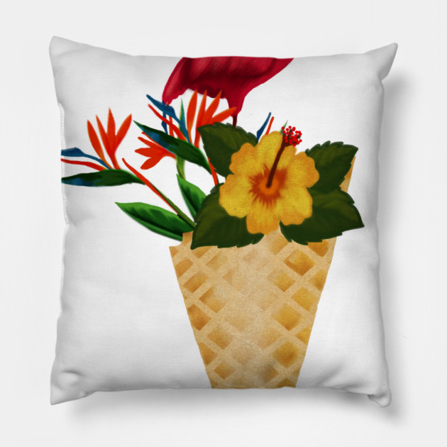 Flamingo Tropical Floral Icecream, Love Flamingos Pillow by logiamerch