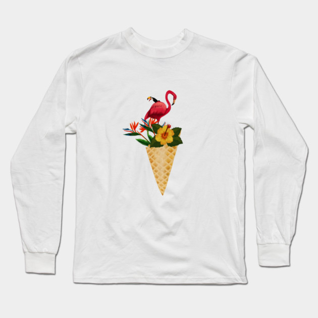 Flamingo Tropical Floral Icecream, Love Flamingos Long Sleeve T-Shirt by logiamerch
