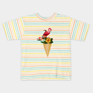 Flamingo Tropical Floral Icecream, Love Flamingos Kids T-Shirt