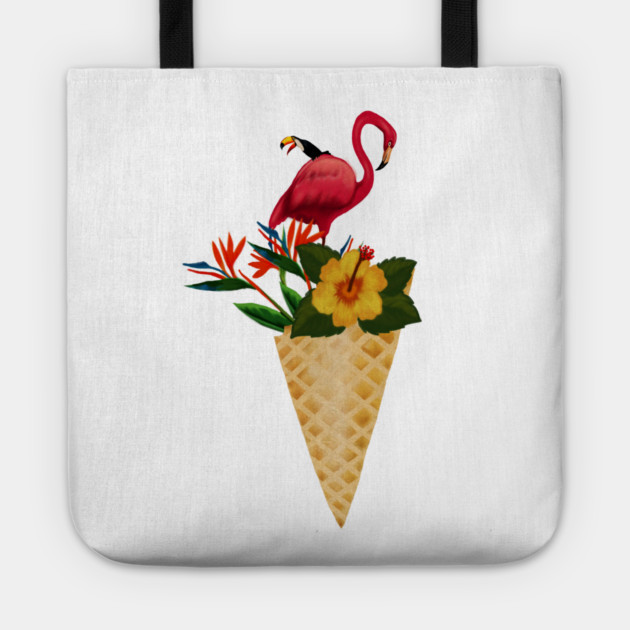 Flamingo Tropical Floral Icecream, Love Flamingos Tote by logiamerch