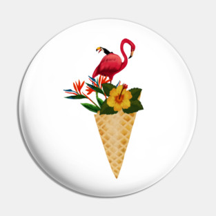 Flamingo Tropical Floral Icecream, Love Flamingos Pin
