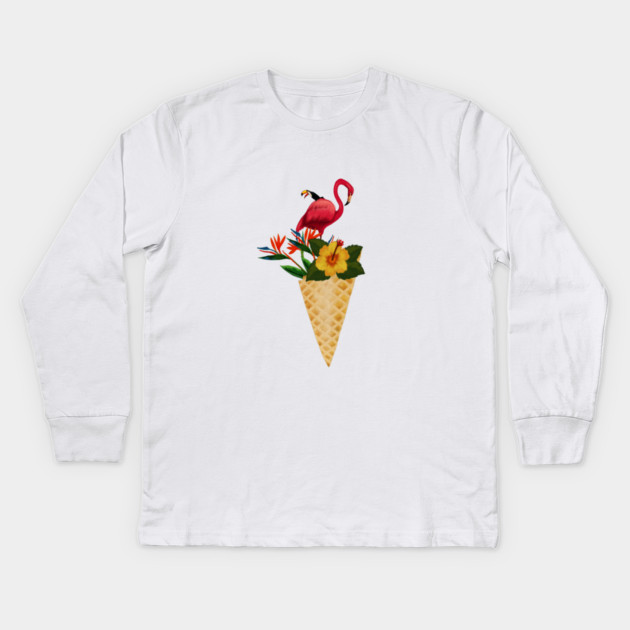 Flamingo Tropical Floral Icecream, Love Flamingos Kids Long Sleeve T-Shirt by logiamerch
