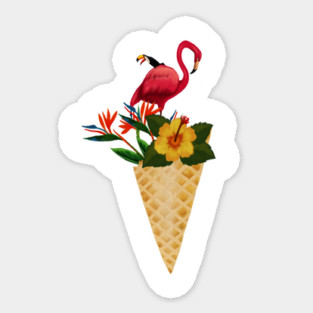 Flamingo Tropical Floral Icecream, Love Flamingos Sticker