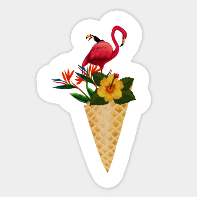 Flamingo Tropical Floral Icecream, Love Flamingos Sticker by logiamerch