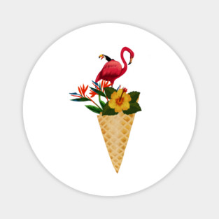Flamingo Tropical Floral Icecream, Love Flamingos Magnet