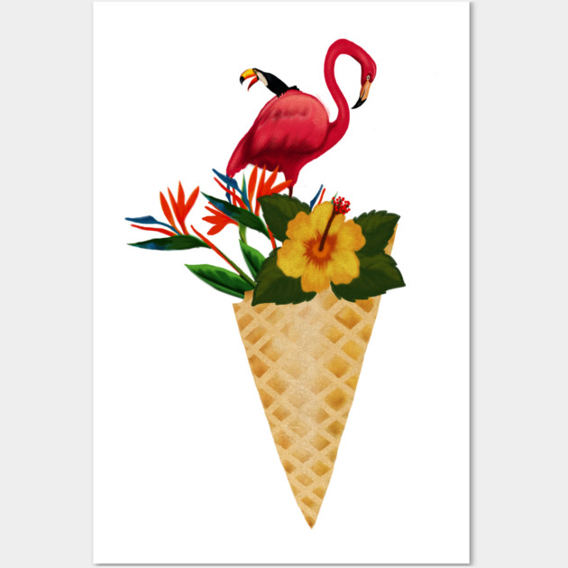 Flamingo Tropical Floral Icecream, Love Flamingos Wall Art by logiamerch