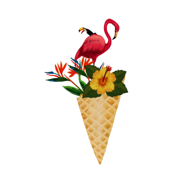 Flamingo Tropical Floral Icecream, Love Flamingos by logiamerch