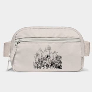 Black White Wild Flowers Botanical Pattern Illustration Vintage Bag