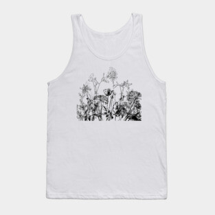 Black White Wild Flowers Botanical Pattern Illustration Vintage Tank Top