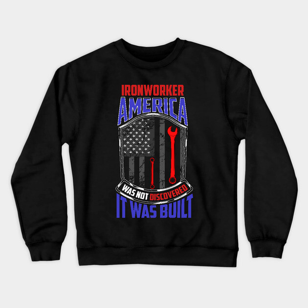 Ironworker American Flag & Wrench Grunge Design Crewneck Sweatshirt by creative