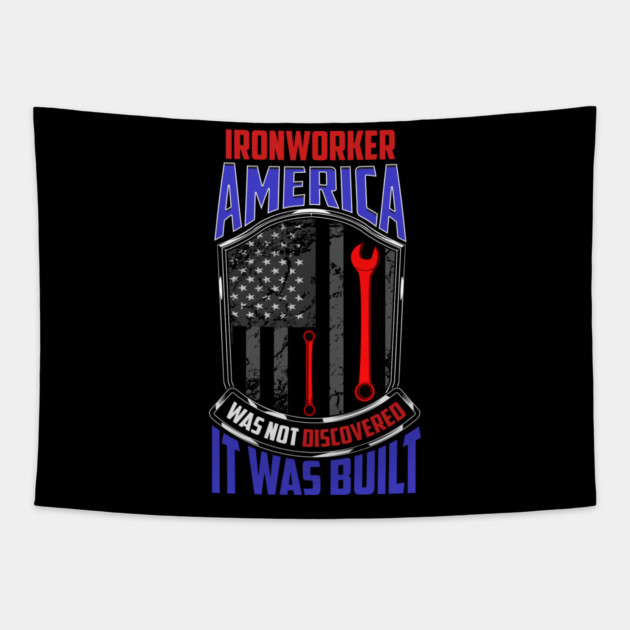 Ironworker American Flag & Wrench Grunge Design Tapestry by creative
