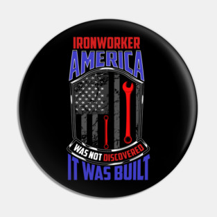 Ironworker American Flag & Wrench Grunge Design Pin