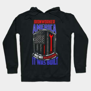 Ironworker American Flag & Wrench Grunge Design Hoodie