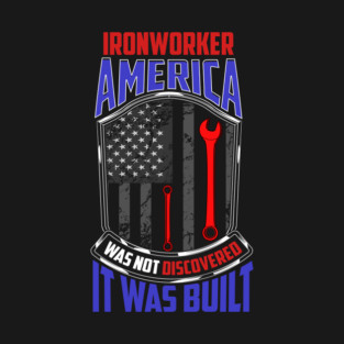 Ironworker American Flag & Wrench Grunge Design T-Shirt