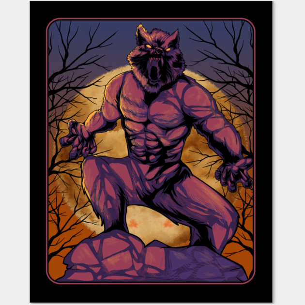 Anime Werewolf Halloween Design Wall Art by creative