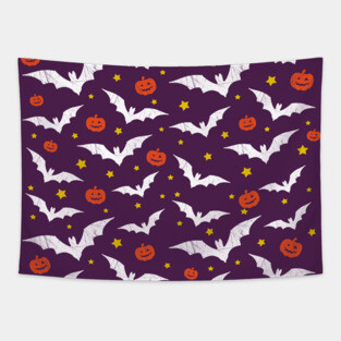 Halloween Bats And Pumpkins Tapestry