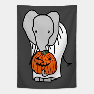 Elephant with Halloween Horror Pumpkin Ghost Costume Tapestry