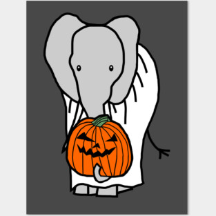Elephant with Halloween Horror Pumpkin Ghost Costume Posters and Art