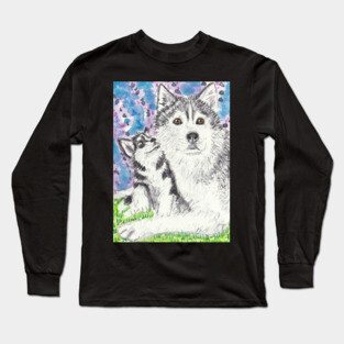 Husky dog art Long Sleeve T-Shirt