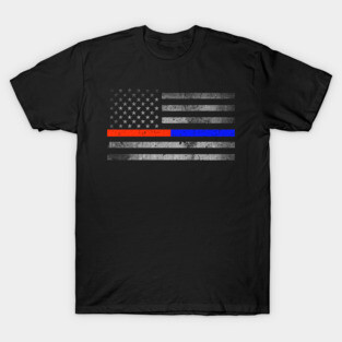 Thin Red Blue Line - Firefighter - Police Flag T-Shirt