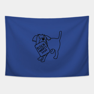 Small Dog with Biden Harris Sign Outline Tapestry