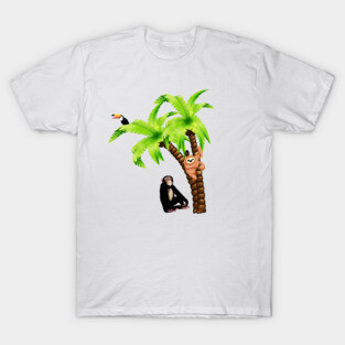Monkey and Sloth Tropical Palm Tree T-Shirt