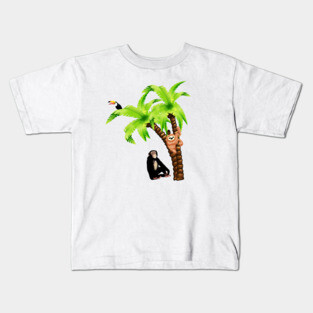 Monkey and Sloth Tropical Palm Tree Kids T-Shirt