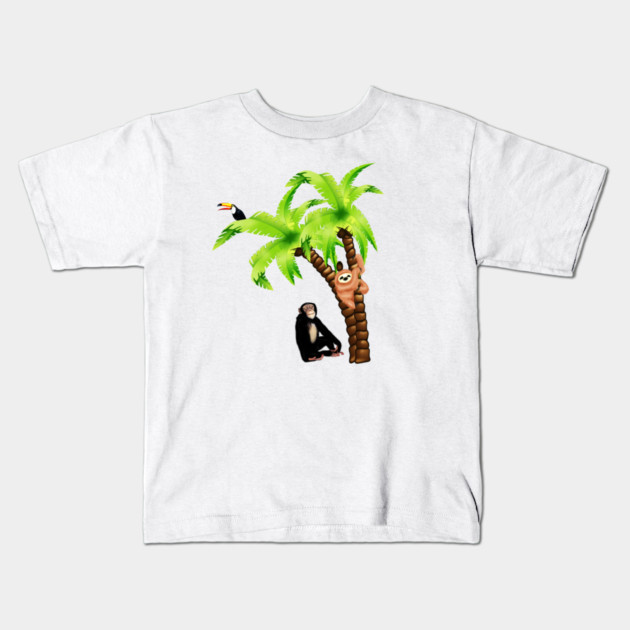 Monkey and Sloth Tropical Palm Tree Kids T-Shirt by logiamerch