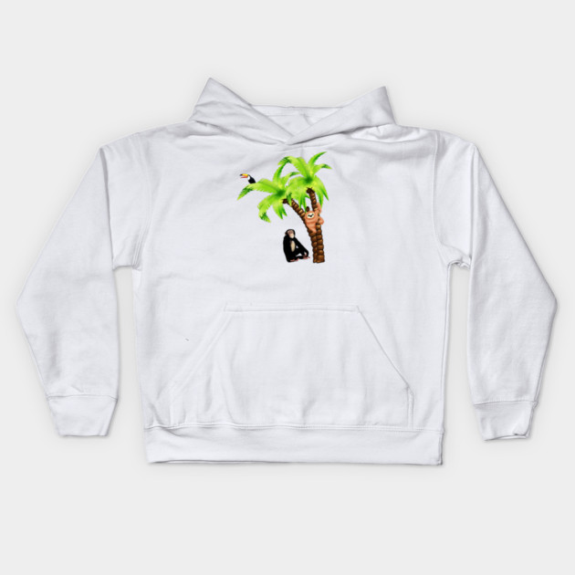 Monkey and Sloth Tropical Palm Tree Kids Hoodie by logiamerch