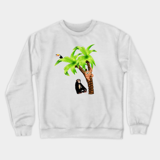 Monkey and Sloth Tropical Palm Tree Crewneck Sweatshirt by logiamerch