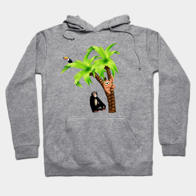 Monkey and Sloth Tropical Palm Tree Hoodie by logiamerch