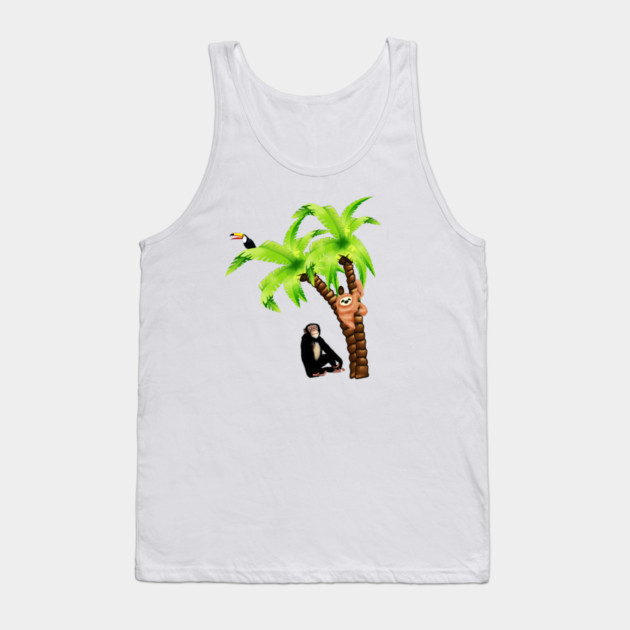 Monkey and Sloth Tropical Palm Tree Tank Top by logiamerch
