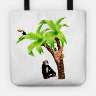 Monkey and Sloth Tropical Palm Tree Tote