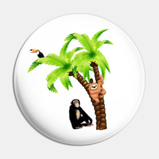 Monkey and Sloth Tropical Palm Tree Pin