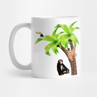 Monkey and Sloth Tropical Palm Tree Mug