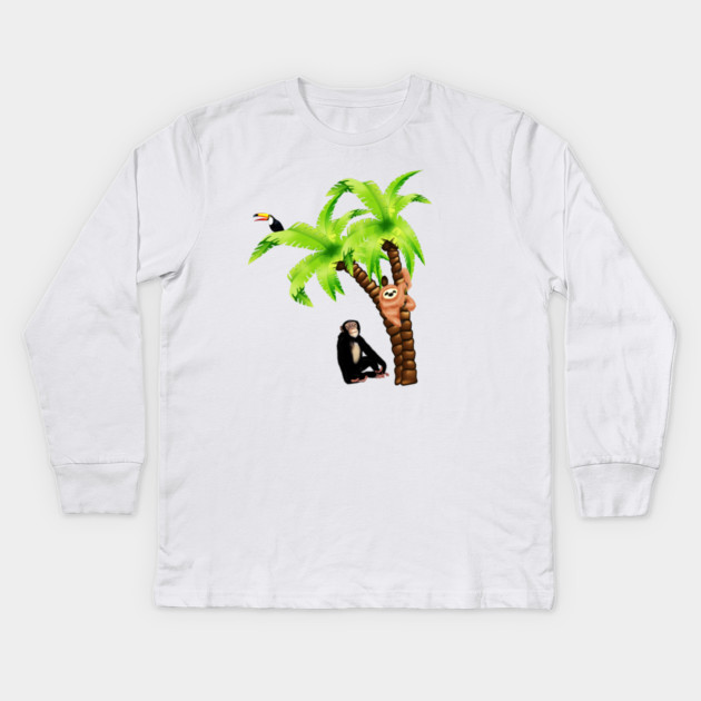 Monkey and Sloth Tropical Palm Tree Kids Long Sleeve T-Shirt by logiamerch