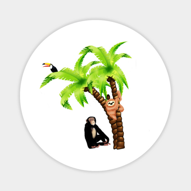 Monkey and Sloth Tropical Palm Tree Magnet by logiamerch
