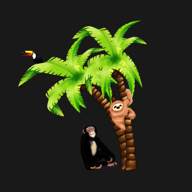 Monkey and Sloth Tropical Palm Tree by logiamerch
