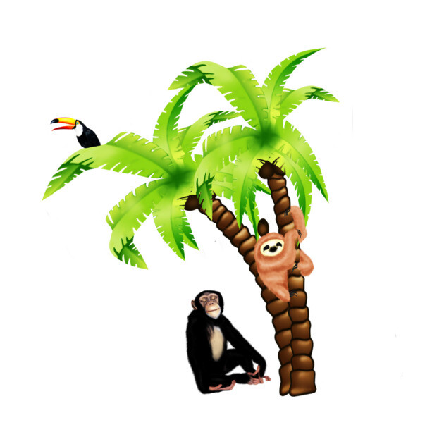 Monkey and Sloth Tropical Palm Tree by logiamerch