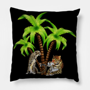 Leopard and Cheetah Animal, Tropical Palm Tree Pillow