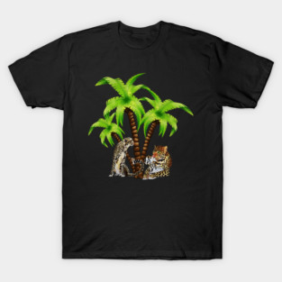 Leopard and Cheetah Animal, Tropical Palm Tree T-Shirt